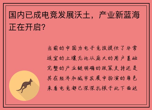 国内已成电竞发展沃土，产业新蓝海正在开启？